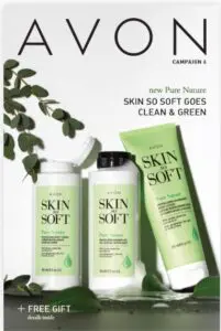 A poster of avon skin products with green theme