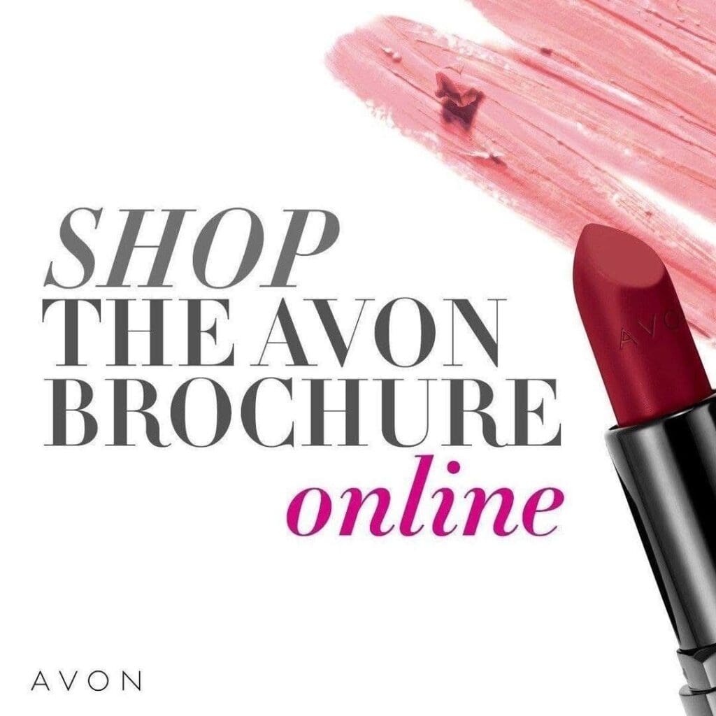 Avon brochure promotion with red lipstick.