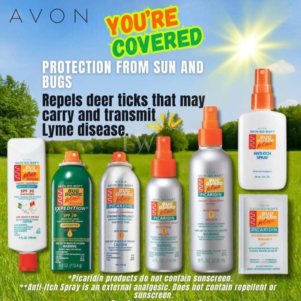 Avon bug repellent and sunscreen product lineup.