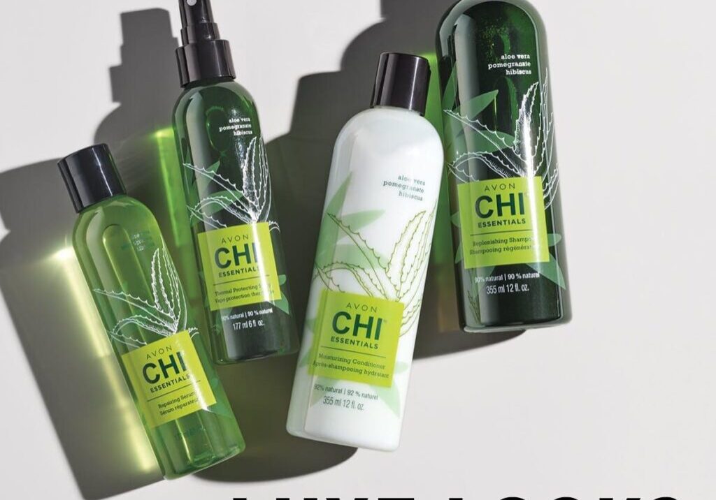 Avon Chi Essentials hair care products.